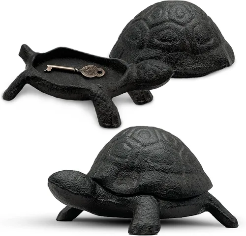 Miniatura 10 de Ocultador de llave de tortuga de hierro fundido – Llavero oculto para jardín al aire libre para llaves de repuesto, duradero ocultar una llave
