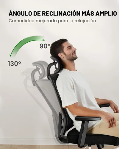 Miniatura 7 de Marsail Silla ergonómica de oficina Silla ergonómica para juegos con soporte lumbar, reposacabezas 2D, apoyabrazos ajustables, cojín de asiento Negro