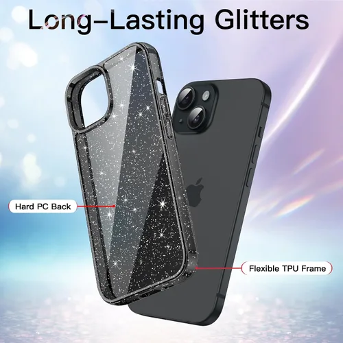 Miniatura 3 de JETech - Funda con purpurina para iPhone 15 de 6.1 pulgadas, funda brillante a prueba de golpes, bonita y brillante para mujeres y niñas (negro)