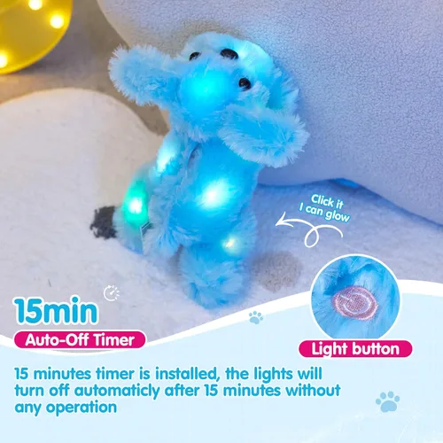 Miniatura 5 de WEWILL Cachorro azul iluminado de 10 pulgadas con luz LED con luz nocturna colorida, juguete de peluche suave, regalo para niños en Navidad