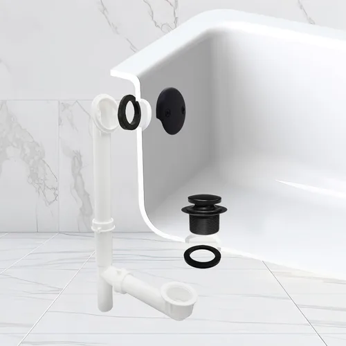 Miniatura 13 de Westbrass 593244-62 Kit de Desagüe de Bañera Tubular Tip Toe Blanco de 1-1/2", Negro Mate, Paquete de 1
