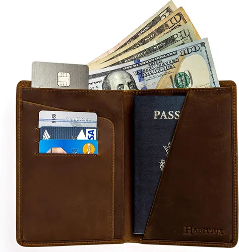 Miniatura 3 de Cartera de viaje con bloqueo RFID, piel auténtica Crazy Horse