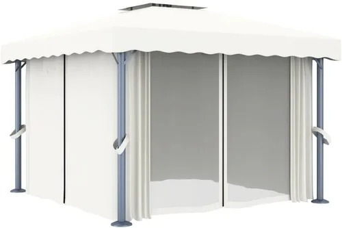 Miniatura 2 de carpas para patio, kiosco, carpa con cortina de 9.8 x 9.8 pies, aluminio blanco crema, adecuado para exteriores, jardín, camping