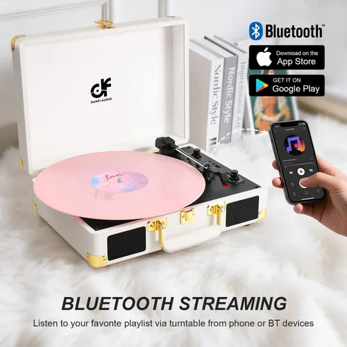 Miniatura 2 de Tocadiscos con entrada Bluetooth y grabación USB, altavoces estéreo integrados, reproductor de vinilo portátil de maleta de 3 velocidades