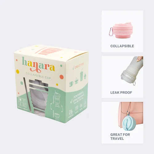 Miniatura 5 de HANARA Taza plegable con popote reutilizable – 18 Oz (550 ml), taza de viaje portátil, sin BPA, a prueba de fugas, apta para microondas y Rosa