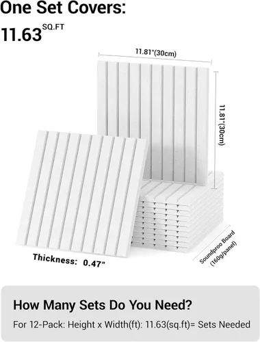 Miniatura 2 de Paquete de 12 paneles acústicos, paneles de pared autoadhesivos más gruesos de 0.47 pulgadas, paneles de pared insonorizados de alta densidad