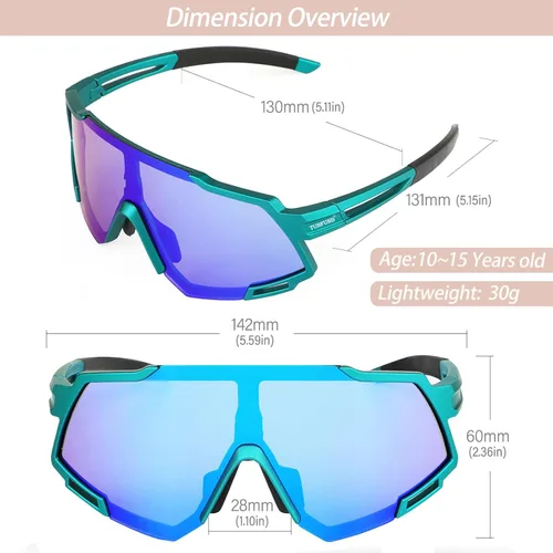 Miniatura 5 de Youth Viper Polarized Sunglasses for Kid Boys Girls Age 10-15 4 Interchangeable Lenses UV400 Glasses for Cycling Baseball Verde+azul