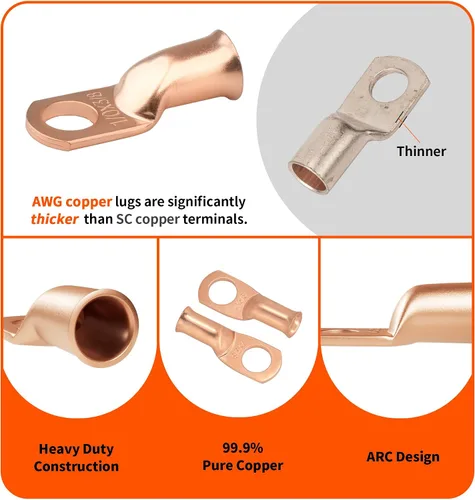 Miniatura 7 de Sanuke Kit de herramientas de crimpado de cables de batería con cortador de cables, engarzadora de alambre de cobre para AWG 8-1/0, 12 terminales