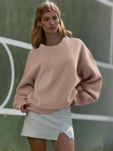 Miniatura 3 de ATHMILE Sudadera de gran tamaño para mujer, cuello redondo, forro polar, manga larga, sudaderas con capucha, tops de otoño, ropa de moda 2025