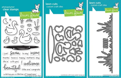 Lawn Fawn Swan Soiree Clear Stamp & Dies + Lawn Fawn Cattails Border Dies – Paquete de tres artículos