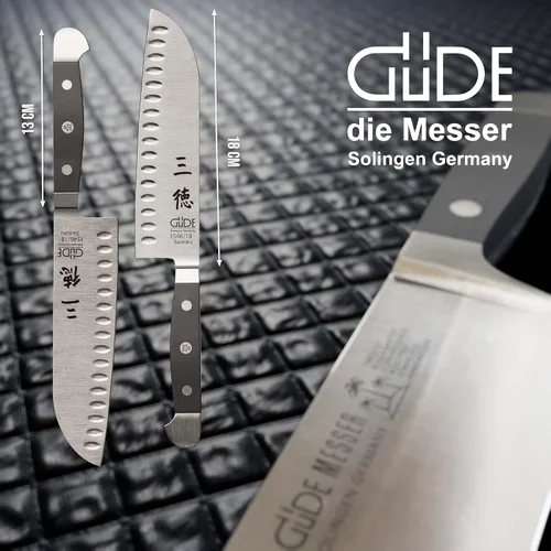 Miniatura 2 de Güde Cuchillo Santoku de la serie Alpha Forjado/Granton Edge, 7 pulgadas, acero endurecido en hielo, fabricado en Solingen, Alemania desde 1910