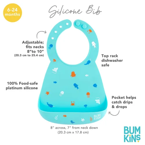 Miniatura 5 de Bumkins Baberos, bolsillo de silicona para bebés, babero para niña o niño, para 6-24 meses hasta niños pequeños, esencial imprescindible para comer