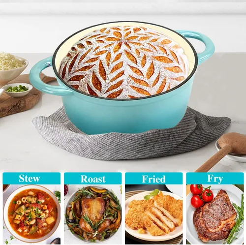 Miniatura 7 de Horno holandés de hierro fundido de 4.5 cuartos de galón de hierro fundido esmaltado, olla holandesa con tapa, horno holandés de alta resistencia