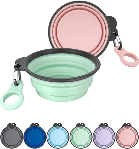 Miniatura 8 de Aonkey Tazones plegables para perros con portabotellas, paquete de 2 cuencos de agua para perros de viaje con mosquetón mejorado, borde moldeado