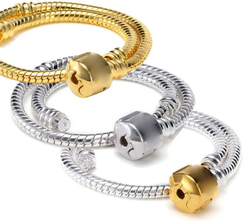 Miniatura 5 de RUBYCA 10pcs 6.3" Color Oro Broche Europeo Serpiente Cadena Charm Pulsera Fit Charm Beads DIY