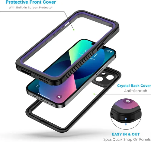 Miniatura 3 de Lanhiem Funda para iPhone 13, impermeable IP68, a prueba de polvo, a prueba de golpes, con protector de pantalla integrado, cubierta frontal