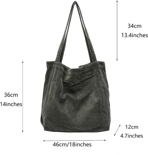 Miniatura 3 de Bolso de mano de pana para mujer, de gran capacidad, informal, con bolsillo interior con cremallera