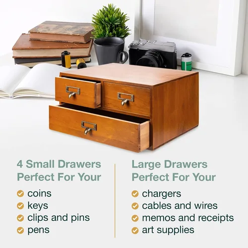 Miniatura 6 de Gabinete de boticario modular apilable de escritorio con 3 cajones, boticario de madera maciza para mesa, cajones de catálogo de tarjetas