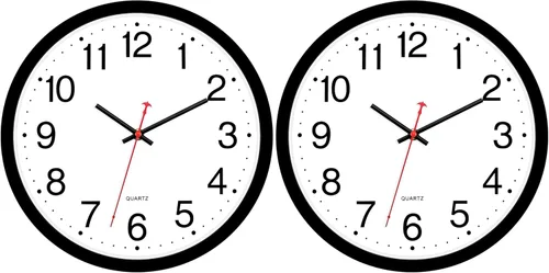 Foxtop 2 Pack Reloj de pared negro de 12 pulgadas, silencioso, sin tictac, de cuarzo, funciona con pilas, analógico, redondo, para aula, escuela,