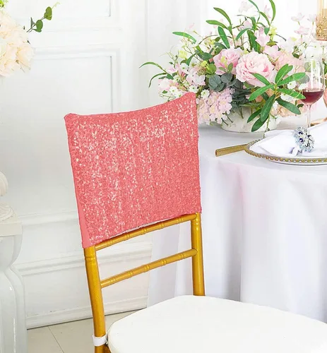 Miniatura 12 de Chiavari - 5 fundas para sillas Chiavari, con lentejuelas, elastano, elásticas, para bodas, fiestas, banquetes, eventos, color marfil