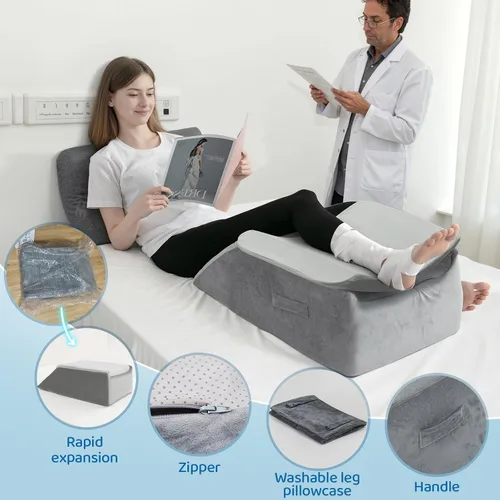 Miniatura 7 de Almohadas de elevación de piernas para después de la cirugía, almohada de reemplazo de rodilla ajustable de 6 alturas, cuñas de piernas refrescantes