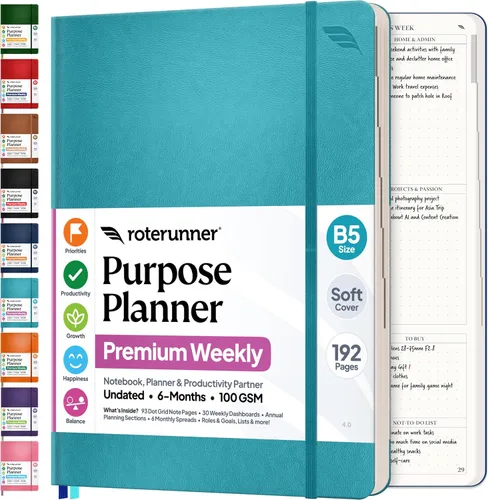 Miniatura 23 de Roterunner Cuaderno Planificador de Propósitos B5 7.5”x9.8” Planificador Sin Fechas 2025 Herramienta de Productividad y Establecimiento