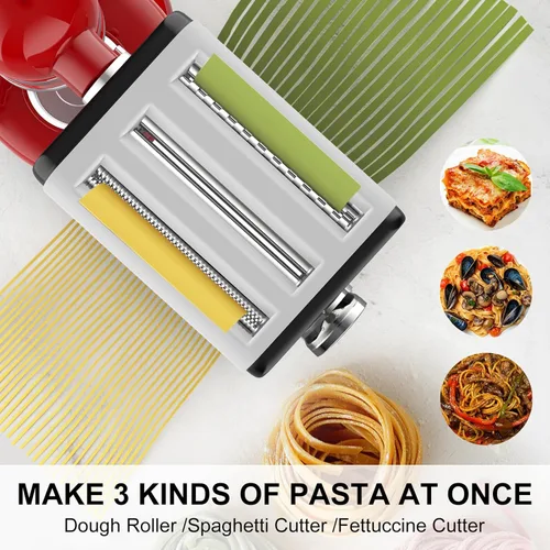 Miniatura 9 de Accesorio para máquina de pasta para todos los mezcladores Kitchenaid, accesorios para mezclador de fideos Kitchen Aid 3 en 1 incluyendo rodillo