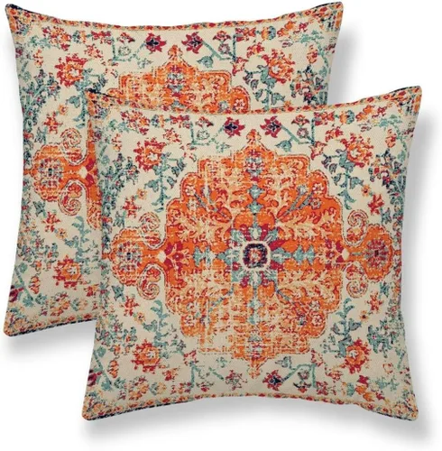 Miniatura 19 de Juego de 2 fundas de almohada bohemias de 16 x 16 pulgadas, color negro y marrón, fundas de almohada con patrón de alfombra étnica rústica, fundas