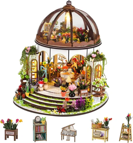 Miniatura 12 de Monet's Studio - Kit de rincón de libro con luz LED y cubierta antipolvo, kit de casa en miniatura para bricolaje, rompecabezas de madera 3D, kit