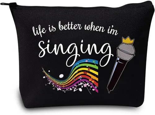 Miniatura 8 de LEVLO Bolsa de maquillaje cosmética para cantar, regalo para amantes de la música, la vida es mejor cuando estoy cantando maquillaje con cremallera