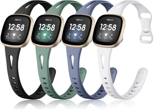 Miniatura 16 de Ouwegaga Compatible con correas Fitbit Sense 2 y Versa 4 para mujer, correa deportiva delgada de silicona suave con orificios de aire transpirables