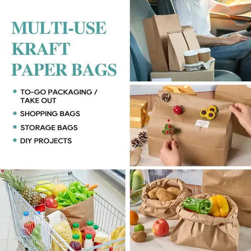 Miniatura 4 de MUCHII Bolsas de Papel Kraft de 57 LB 50 Unidades, Bolsas Grandes de Papel Marrón de Supermercado para Almacenamiento, Compras