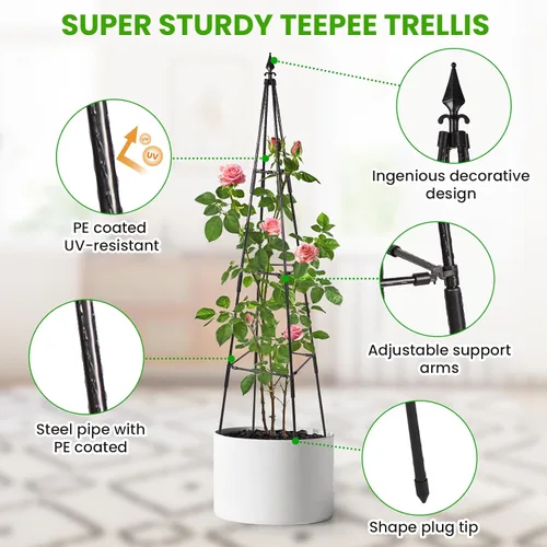 Miniatura 2 de OTOSUNNY Enrejado de jardín para plantas trepadoras al aire libre, 67 pulgadas de alto, enrejado de metal de obelisco para plantas trepadoras