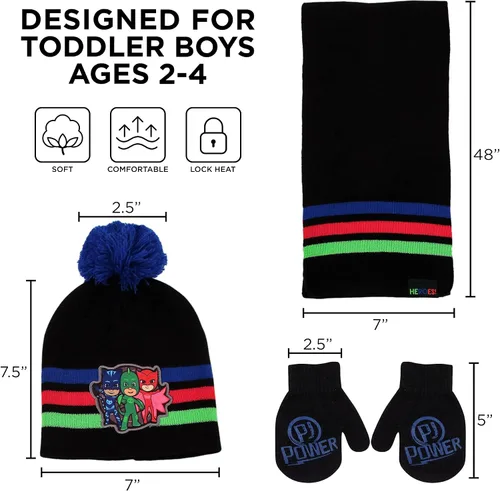 Miniatura 6 de PJ Masks Conjunto de sombrero, bufanda y mitones de invierno para niños de 2 a 4 años o sombrero, bufandas y guantes para niños de 4 a 7 años