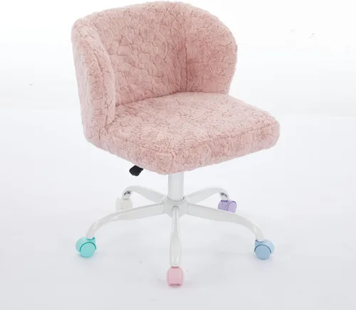 Silla de escritorio de piel sintética con base de metal blanco, silla de oficina giratoria ajustable con ruedas, cómoda silla de maquillaje para