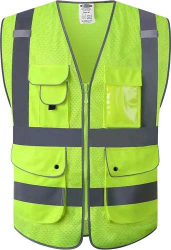 Miniatura 41 de JKSafety Chaleco de seguridad frontal con cremallera de alta visibilidad de 9 bolsillos de color dual MESH Lite Tira reflectante con ribete