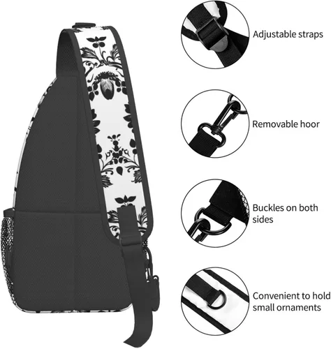 Miniatura 3 de Small Crossbody Bags for Women Men - Vintage Flower Black White Print Adjustable Shoulder Bag Fanny Packs Belt Sling Bag Crossbody Purses Backpack