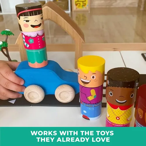 Miniatura 5 de Juego de amigos magnéticos multirraciales de 16 piezas, bloques de construcción de diversidad de madera para niños, muñecas multiculturales