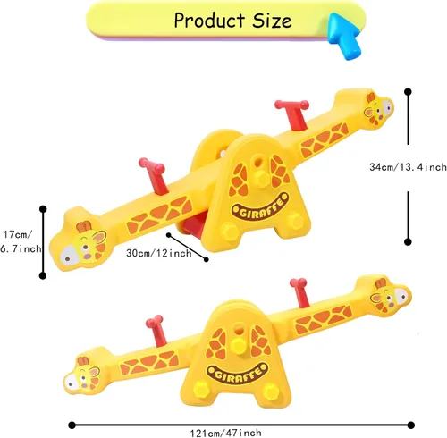Miniatura 3 de Joyful Yellow Giraffe Teeter Totter Seesaw: diversión mecedora para dos niños pequeños o niños; juguetes para interiores y exteriores para niños