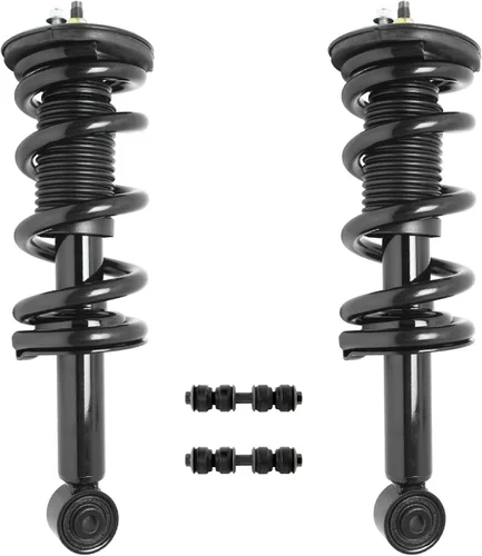Miniatura 35 de Detroit Axle - Kit de 4 barras estabilizadoras delanteras para Ford F-150 2021 2022 2023 2024, 2 puntales con resorte helicoidal, 2 eslabones