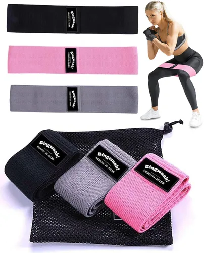 Bingwaah Loop Resistance Exercise Bands – Fabric & Elastic Sets of Exercise Bands for Strength Training - Rehab, Yoga, Pilates & Home Workout with