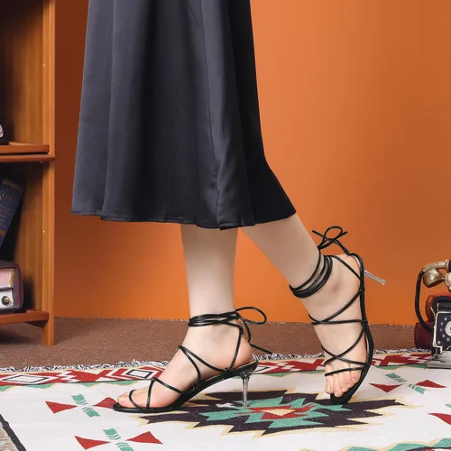 Miniatura 3 de Allegra K Sandalias de tacón de aguja con tiras y puntera abierta para mujer