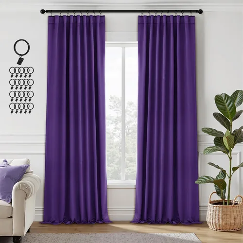 Miniatura 18 de ANRODUO Juego de 2 cortinas con bloqueo de luz del 99%, cortinas de 84 pulgadas de largo, cortinas negras para dormitorio, cortinas con aislamiento