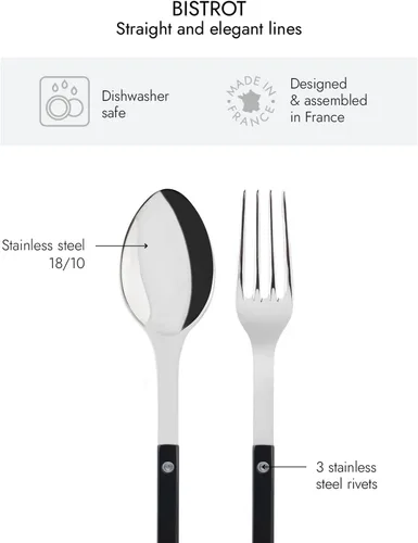 Miniatura 3 de SABRE PARIS - Juego de 2 piezas para servir - Colección Bistrot - Tenedor grande y cuchara grande - Acero inoxidable y nailon - Apto para Negro