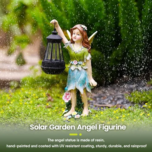 Miniatura 3 de Estatua de jardín solar de hadas Pohabery con luz de linternas, escultura solar impermeable para decoración al aire libre, para patio, jardín, Fairy