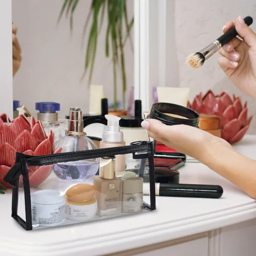 Miniatura 5 de Etercycle Bolsa de aseo aprobada por la TSA, bolsas transparentes con cremallera para viajar, bolsas de maquillaje transparentes Samll bolsa de Negro