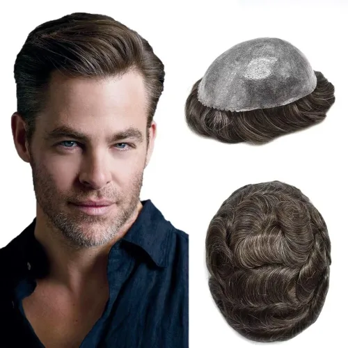 Miniatura 43 de Toupee - Sistema de reemplazo de cabello de polietileno completo para hombre, cabello humano europeo para hombre, tupé de 0.004 in, piel duradera
