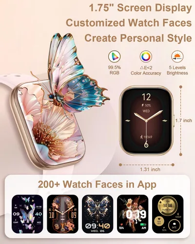 Miniatura 4 de Reloj inteligente para mujer con 4 bandas (Android/iPhone) Reloj inteligente con llamadas Bluetooth de 1.75 pulgadas, rastreadores de actividad HD