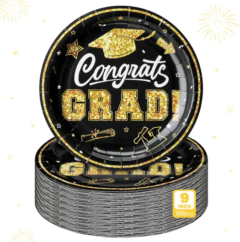 Miniatura 13 de Sabary 100 platos de papel de graduación 2026 de 9 pulgadas, suministros para fiesta de graduación de clase de 2026, decoraciones de felicitaciones