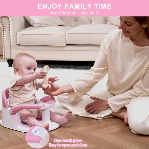 Miniatura 3 de Asiento de baño para bebés de 6 meses en adelante, silla de baño para niños pequeños estable en 360° con botón de un toque, diseño hueco trasero
